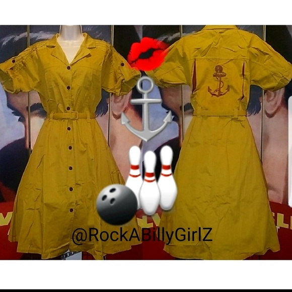 Tatyana Dresses & Skirts - Tatyana Vintage 1950's Mustard Bowling Swing Dress w The Four Anchors Embroidery